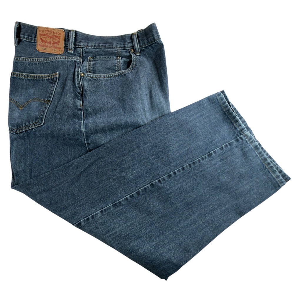 Levis 559 Mens Relaxed Straight Jeans 54x29* Blue Medium Wash Denim Altered Hem